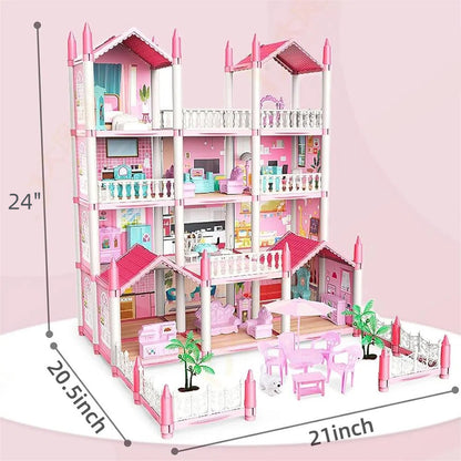 Dollhouse Girls Dreamhouse Playset,14 Room Dollhouse with 4 Doll Toy Figure, Furniture and Accessories, Color Lights, Play House Gift Toys for Kids Ages 3+