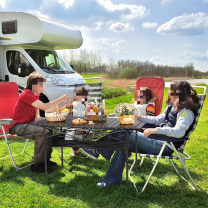 Eotvia Camping Table with Carry Bag, Folding Camping Table with Storage, Carbon Steel Roll up Table with Adjustable Height, Portable Picnic Table for Outdoor Camping Travel Backyard BBQ Patio Beach