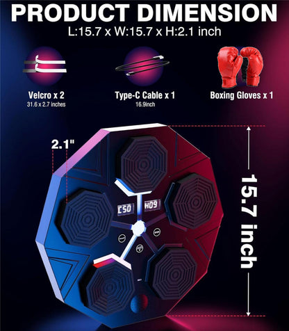 Music Boxing Machine for Adults, Smart Bluetooth Boxing Machine with Boxing Gloves, Wall Mounted Electronic Boxing Training Punching Equipment with Display Screen, Workout Machine for Home Indoor Gym