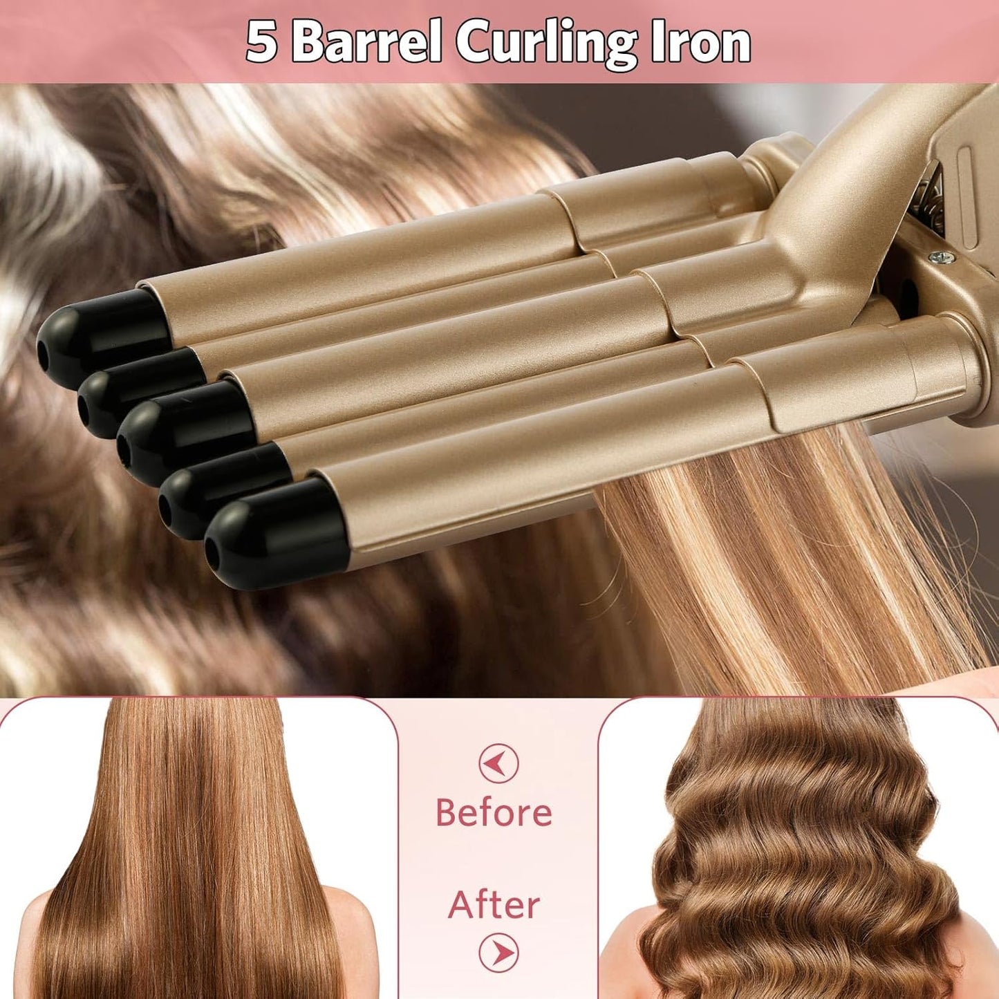 5 Barrel Hair Curling Iron, Digital Display Long Lasting US Plug 110-240V 5 Barrel Hair Crimper Iron For Daily Use