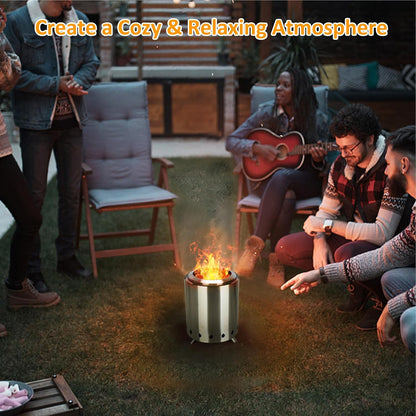 Tabletop Fire Pit with Portable Bag, Portable Smokeless Mini Fire Pit, Wood or Pellets Dual Fuel, Stainless Steel Fire Pit for Camping/Parties/Yard Entertainment, Silver