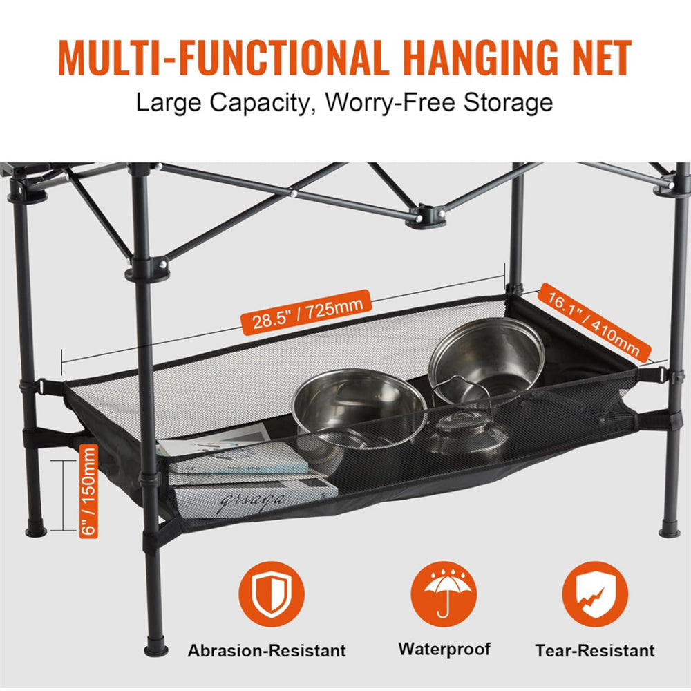 Eotvia Camping Table with Carry Bag, Folding Camping Table with Storage, Carbon Steel Roll up Table with Adjustable Height, Portable Picnic Table for Outdoor Camping Travel Backyard BBQ Patio Beach