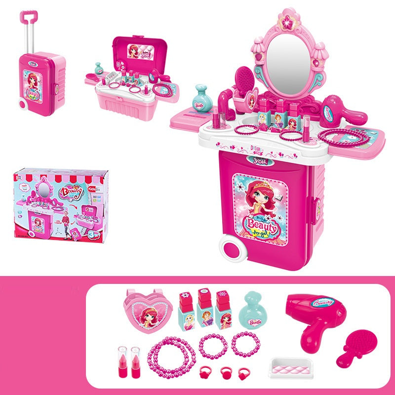 Toddler Vanity Set, 3 in 1 Pretend Princess Girls Vanity Table with Mirror, Lights, Cosmetics and Hair Dryer, Kids Makeup Table Toys Gift for Girls Toddlers Ages 2 3 4 5 6, Pink