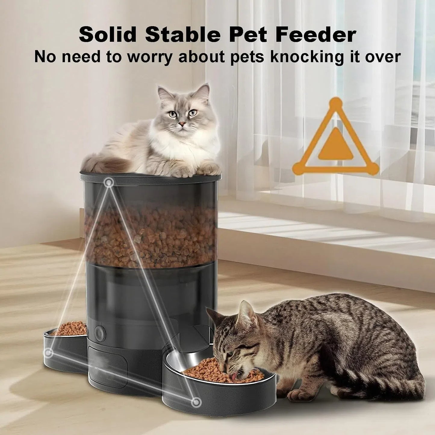 Automatic Cat Feeder, Easy Cleaning Voice Reminder Timed Cat Feeder Dual Power Supply Dual Bowl for Household