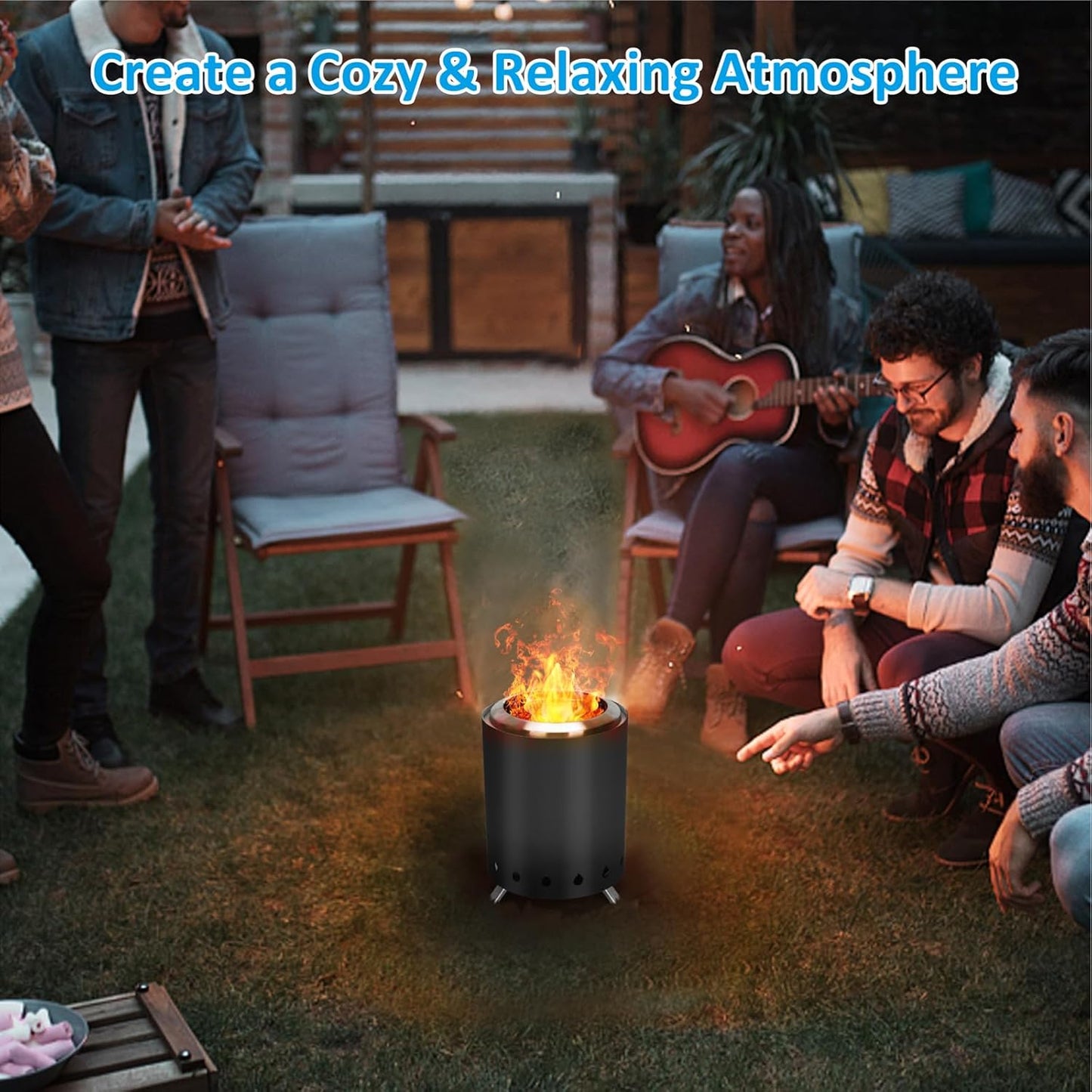 Tabletop Fire Pit with Portable Bag, Portable Smokeless Mini Fire Pit, Wood or Pellets Dual Fuel, Stainless Steel Fire Pit for Camping/Parties/Yard Entertainment, Black