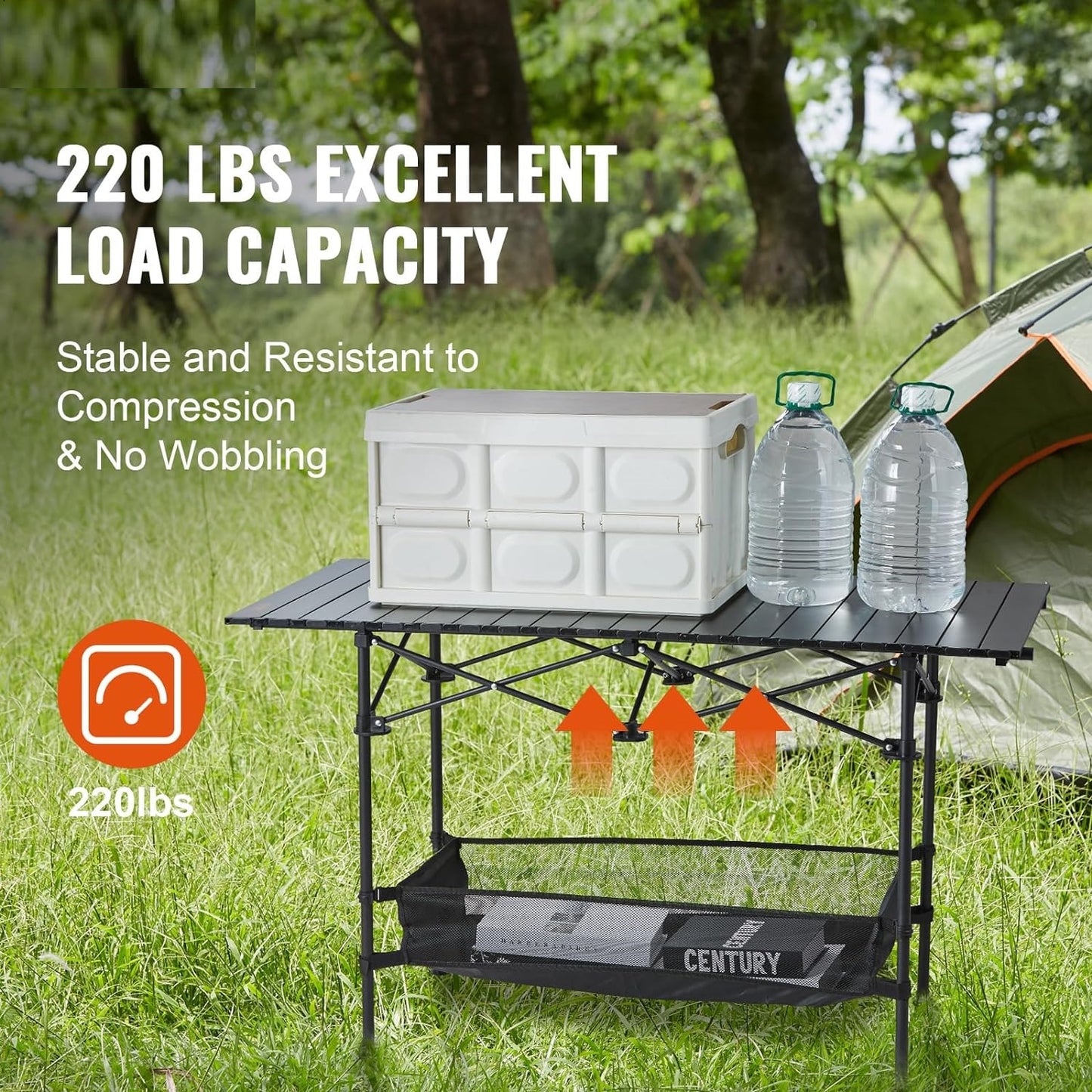 Eotvia Camping Table with Carry Bag, Folding Camping Table with Storage, Carbon Steel Roll up Table with Adjustable Height, Portable Picnic Table for Outdoor Camping Travel Backyard BBQ Patio Beach