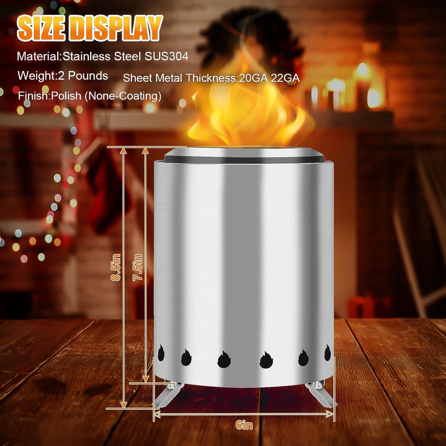 Tabletop Fire Pit with Portable Bag, Portable Smokeless Mini Fire Pit, Wood or Pellets Dual Fuel, Stainless Steel Fire Pit for Camping/Parties/Yard Entertainment, Silver