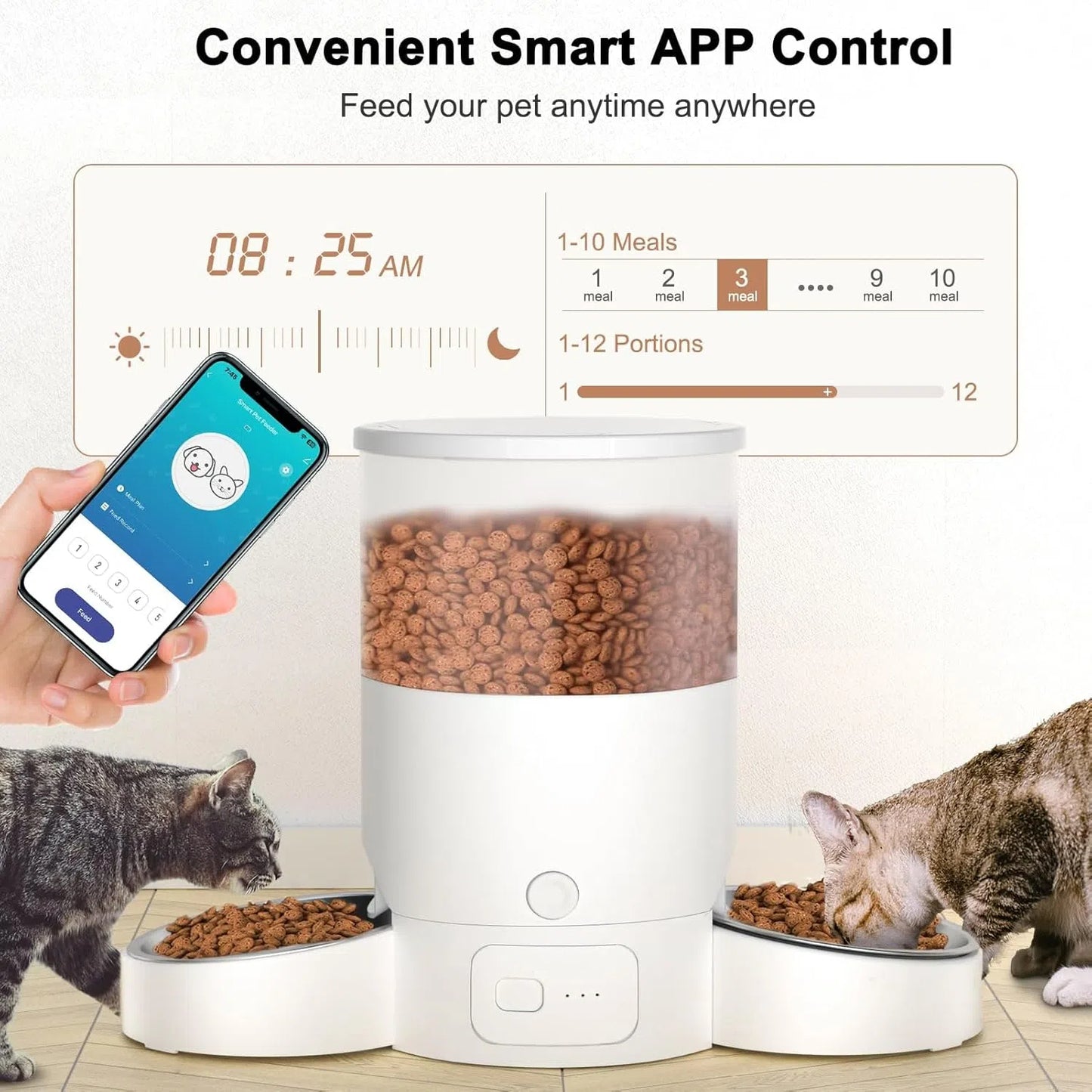 Automatic Cat Feeder, Easy Cleaning Voice Reminder Timed Cat Feeder Dual Power Supply Dual Bowl for Household