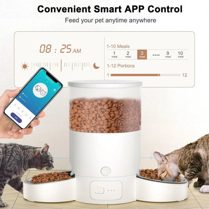 Automatic Cat Feeder, Easy Cleaning Voice Reminder Timed Cat Feeder Dual Power Supply Dual Bowl for Household