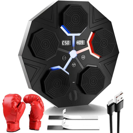 Music Boxing Machine for Adults, Smart Bluetooth Boxing Machine with Boxing Gloves, Wall Mounted Electronic Boxing Training Punching Equipment with Display Screen, Workout Machine for Home Indoor Gym