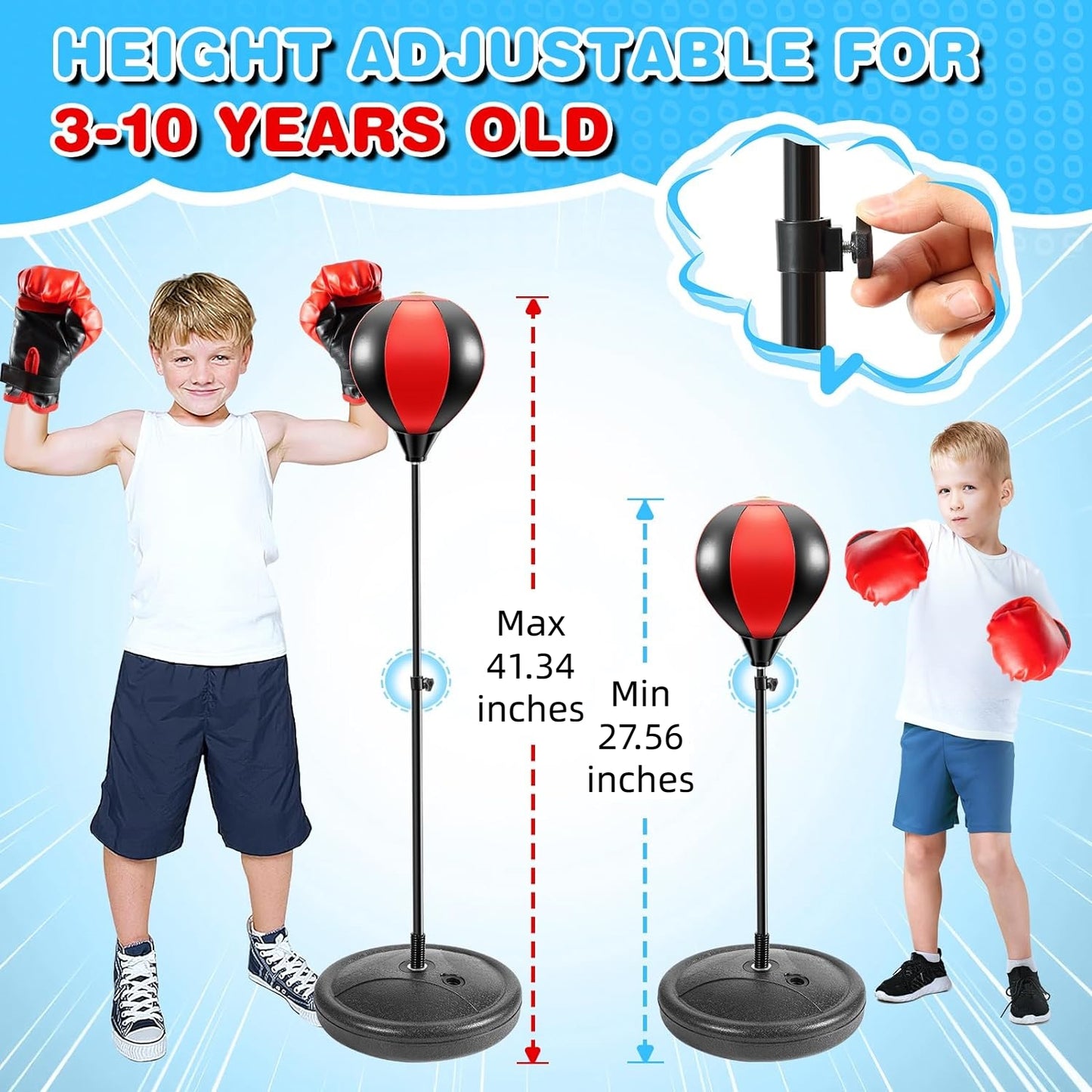 Eotvia Punching Bag for Kids, Freestanding Boxing Set with Junior Gloves, 41 Inch Height Adjustable Punching Bag with Stand, Sport Game Toys for Boys Girls 3-10 Years Perfect for Exercise and Fitness