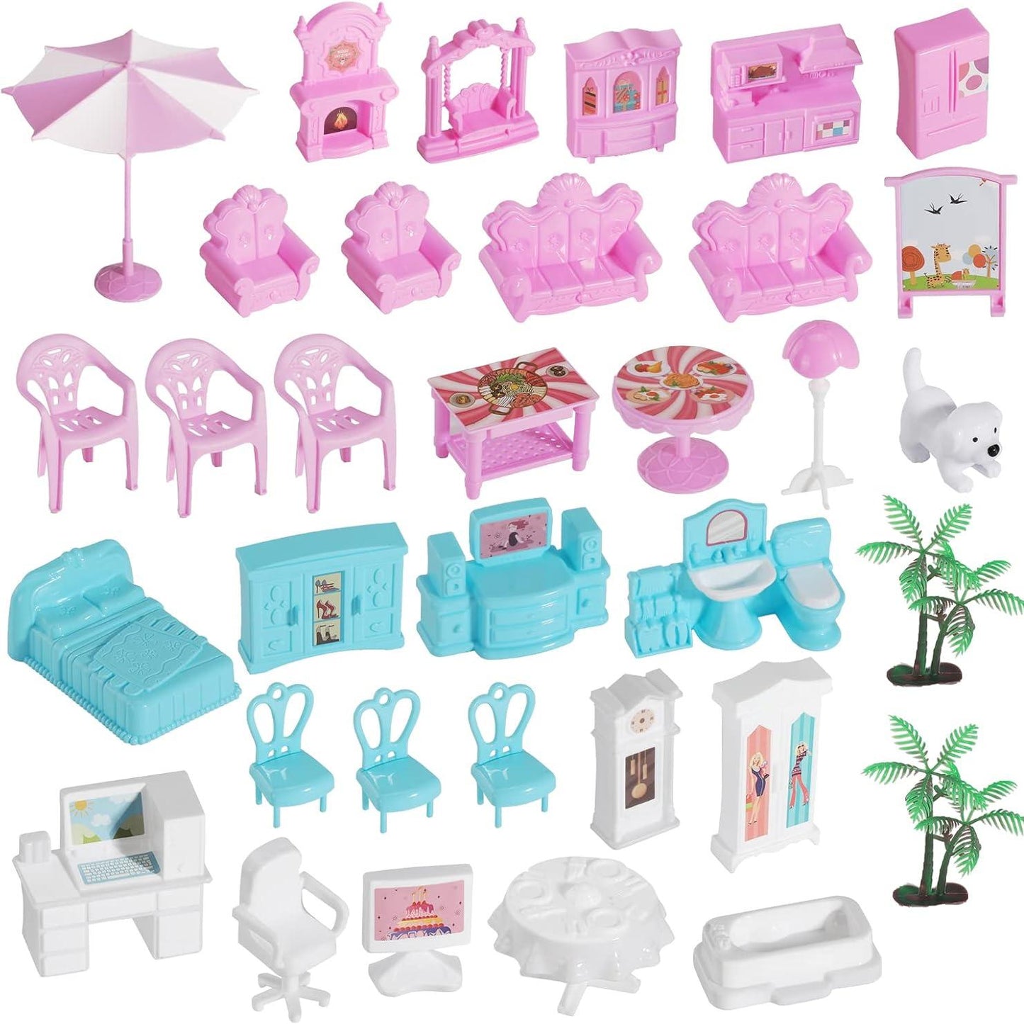 Dollhouse Girls Dreamhouse Playset,14 Room Dollhouse with 4 Doll Toy Figure, Furniture and Accessories, Color Lights, Play House Gift Toys for Kids Ages 3+