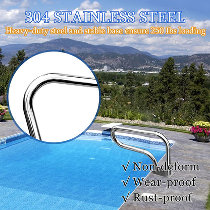 31.5"x22.2" Pool Handrail, Swimming Pool Stair Rail Mounted Pool Rail with Base Plate, 304 Stainless Steel Safety Rail for Pools Spas, 375 lbs Load Capacity