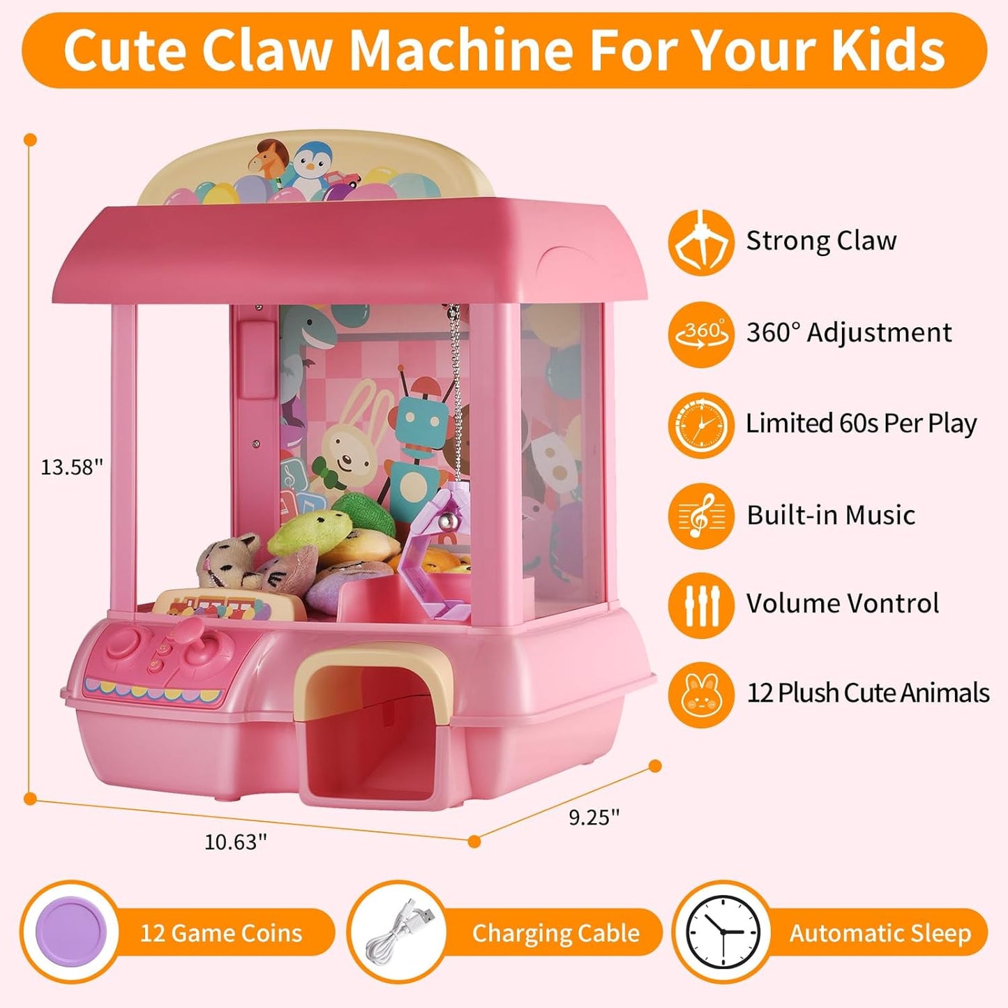 Automatic Claw Machine, Vending Prize Machine Dispenser with LED Light & Adjustable Sound,Christmas Birthday Gift for Boys Girls Age 3+ Exercise Hand-Brain