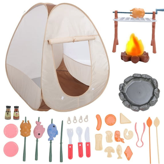 Camping Toy Set with Play Tent, Campfire, 39Pcs BBQ Toys with Pop up Tent Indoor Outdoor for Toddlers 3 4 5 Year Old