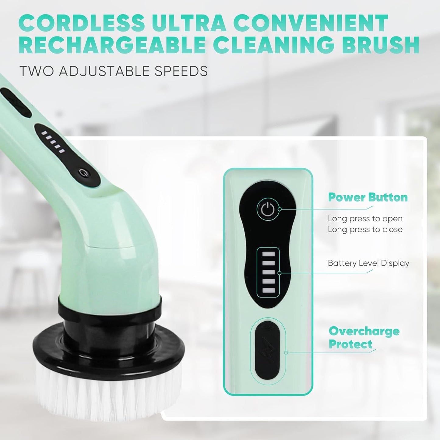 Electric Spin Scrubber, Cordless Shower Scrubber with Extendable Handle, Power Scrubber with 9 Replaceable Brush Heads, Floor Scrubber Shower Cleaning Brush Household Tools for Bathroom Kitchen Pool