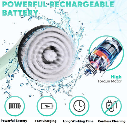 Electric Spin Scrubber, Cordless Shower Scrubber with Extendable Handle, Power Scrubber with 9 Replaceable Brush Heads, Floor Scrubber Shower Cleaning Brush Household Tools for Bathroom Kitchen Pool