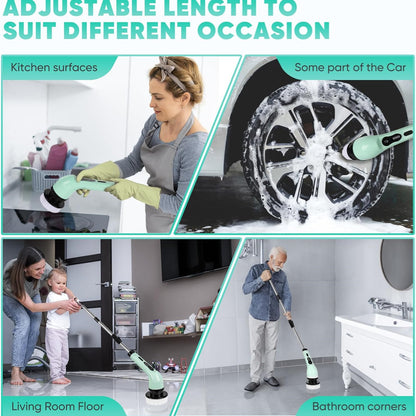 Electric Spin Scrubber, Cordless Shower Scrubber with Extendable Handle, Power Scrubber with 9 Replaceable Brush Heads, Floor Scrubber Shower Cleaning Brush Household Tools for Bathroom Kitchen Pool