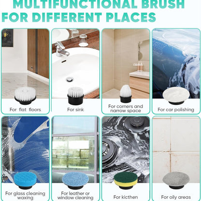 Electric Spin Scrubber, Cordless Shower Scrubber with Extendable Handle, Power Scrubber with 9 Replaceable Brush Heads, Floor Scrubber Shower Cleaning Brush Household Tools for Bathroom Kitchen Pool