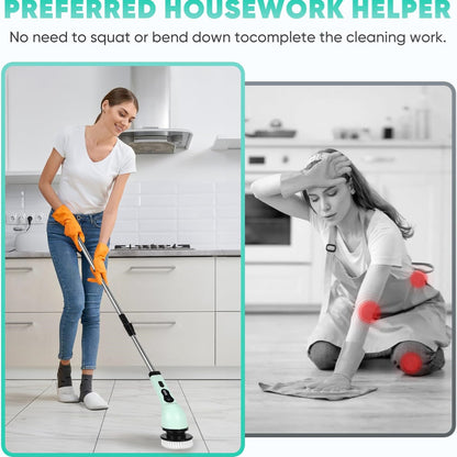 Electric Spin Scrubber, Cordless Shower Scrubber with Extendable Handle, Power Scrubber with 9 Replaceable Brush Heads, Floor Scrubber Shower Cleaning Brush Household Tools for Bathroom Kitchen Pool