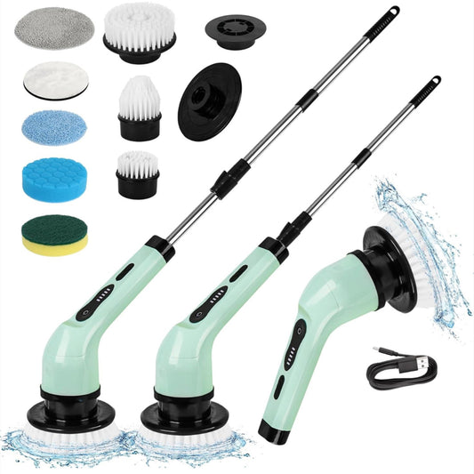 Electric Spin Scrubber, Cordless Shower Scrubber with Extendable Handle, Power Scrubber with 9 Replaceable Brush Heads, Floor Scrubber Shower Cleaning Brush Household Tools for Bathroom Kitchen Pool