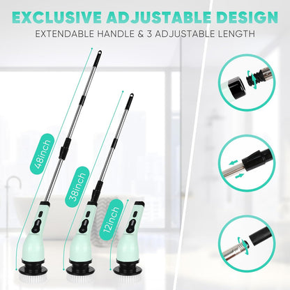 Electric Spin Scrubber, Cordless Shower Scrubber with Extendable Handle, Power Scrubber with 9 Replaceable Brush Heads, Floor Scrubber Shower Cleaning Brush Household Tools for Bathroom Kitchen Pool