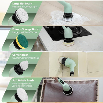 Electric Spin Scrubber, Cordless Shower Scrubber with Extendable Handle, Power Scrubber with 9 Replaceable Brush Heads, Floor Scrubber Shower Cleaning Brush Household Tools for Bathroom Kitchen Pool