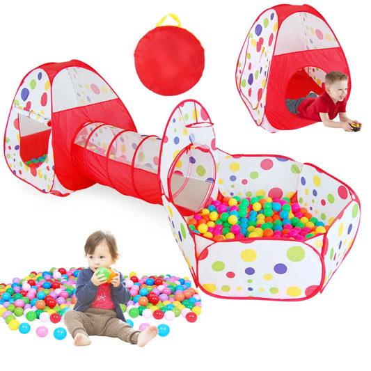 WALFRONT 3 in 1 Kids Ball Pit Play Tent with Tunnel, Portable Children Boys Girls Indoor Outdoor Gym Play Tent Tunnel Toys Set (Children aged 3 and over)
