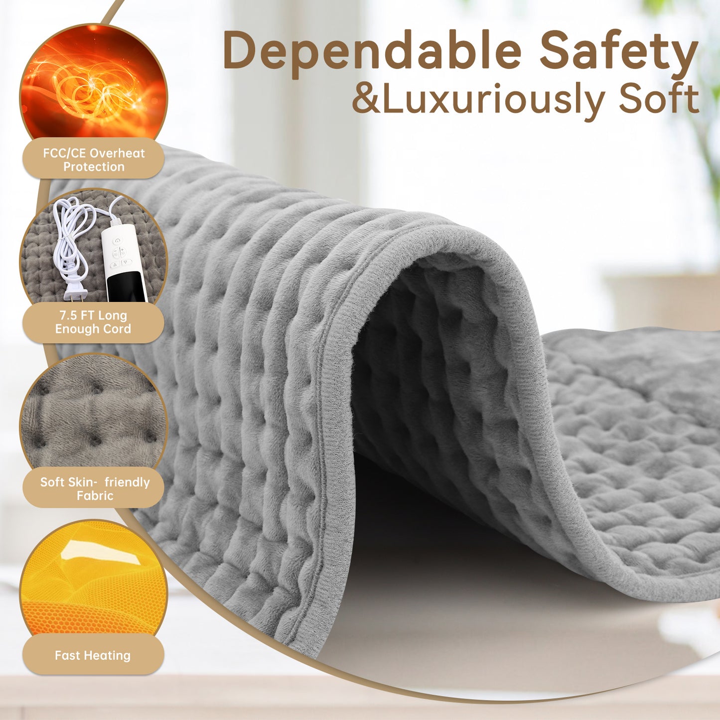 Heating Pad for Back Pain Relief, 12"x50" Electric Heating Pad with Auto Shut off/LCD Controller, Soft Heating Pad with 9 Heating Levels & 4 Time Settings for Back Neck Shoulder Stress Cramps Relief