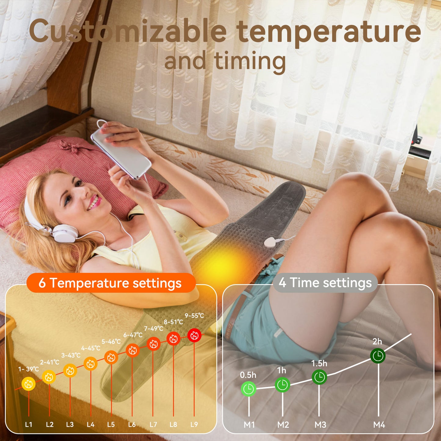 Heating Pad for Back Pain Relief, 12"x50" Electric Heating Pad with Auto Shut off/LCD Controller, Soft Heating Pad with 9 Heating Levels & 4 Time Settings for Back Neck Shoulder Stress Cramps Relief