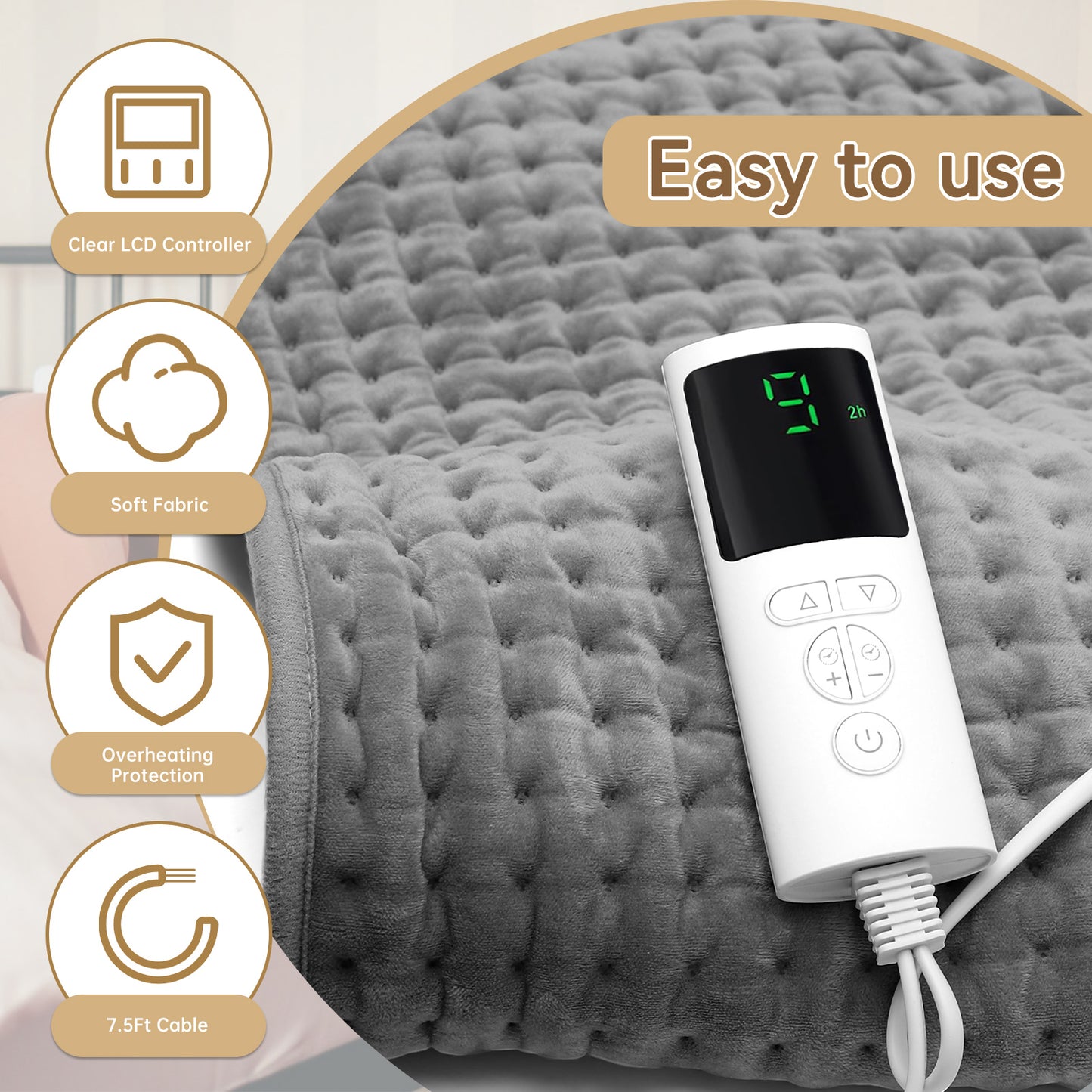 Heating Pad for Back Pain Relief, 12"x50" Electric Heating Pad with Auto Shut off/LCD Controller, Soft Heating Pad with 9 Heating Levels & 4 Time Settings for Back Neck Shoulder Stress Cramps Relief