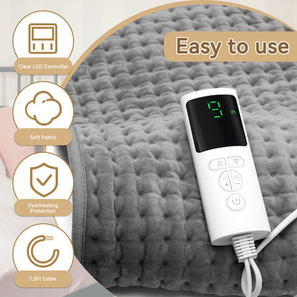 Heating Pad for Back Pain Relief, 12"x50" Electric Heating Pad with Auto Shut off/LCD Controller, Soft Heating Pad with 9 Heating Levels & 4 Time Settings for Back Neck Shoulder Stress Cramps Relief