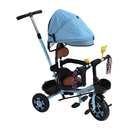 Toddler Tricycle for 1-4 Years Old, Kids Tricycle with Push Handle and Removable Canopy, Toddler Bike with Adjustable Seat, Bottle Cage, Bell, Adjustable Pedal and Storage Baskets for Girls Boys Kids