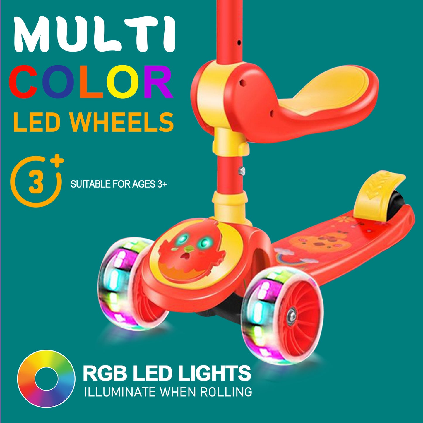 3 Wheel Scooter for Kids, Foldable Kids Kick Scooter with Light Up Wheels and Foldable Seat, Kids Scooter with Adjustable Height, Rear Brake and Music, Ride on Toys for for Girls Boys Kids 3 YO & up