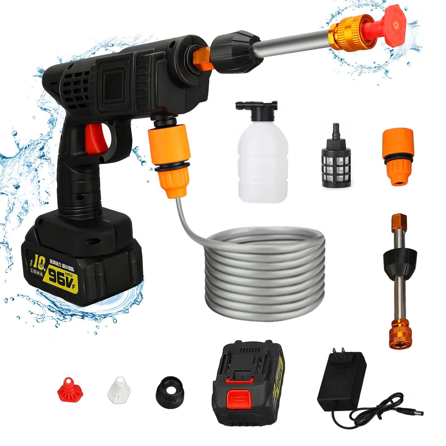 Cordless Pressure Washer, 21V 900PSI High Pressure Cordless Power Washer with Portable 2 Nozzles 16.4FT Water Pipe Power Cleaner for Patio Cleaning Car Washing, Black