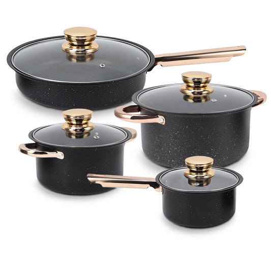 Cookware Set Anti Stick Good Heat Conductivity Stainless Steel Maifan Stone Coating Frying Pan Milk Pan Soup Pots Set with Glass Lids for Kitchen