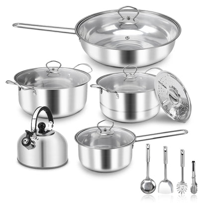 Cookware Set Stainless Steel Rustproof Stick Proof Thickened Pots Pans Set for Home Kitchen Restaurant