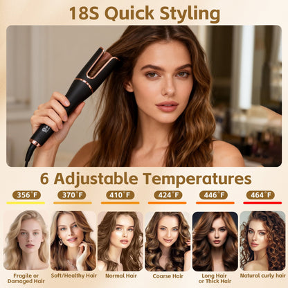 Auto Hair Curler, Automatic Curling Iron, Effortless Curls & Waves, 6 Temperature Setting Beach Waves Curling Wand Portable Hair Curler