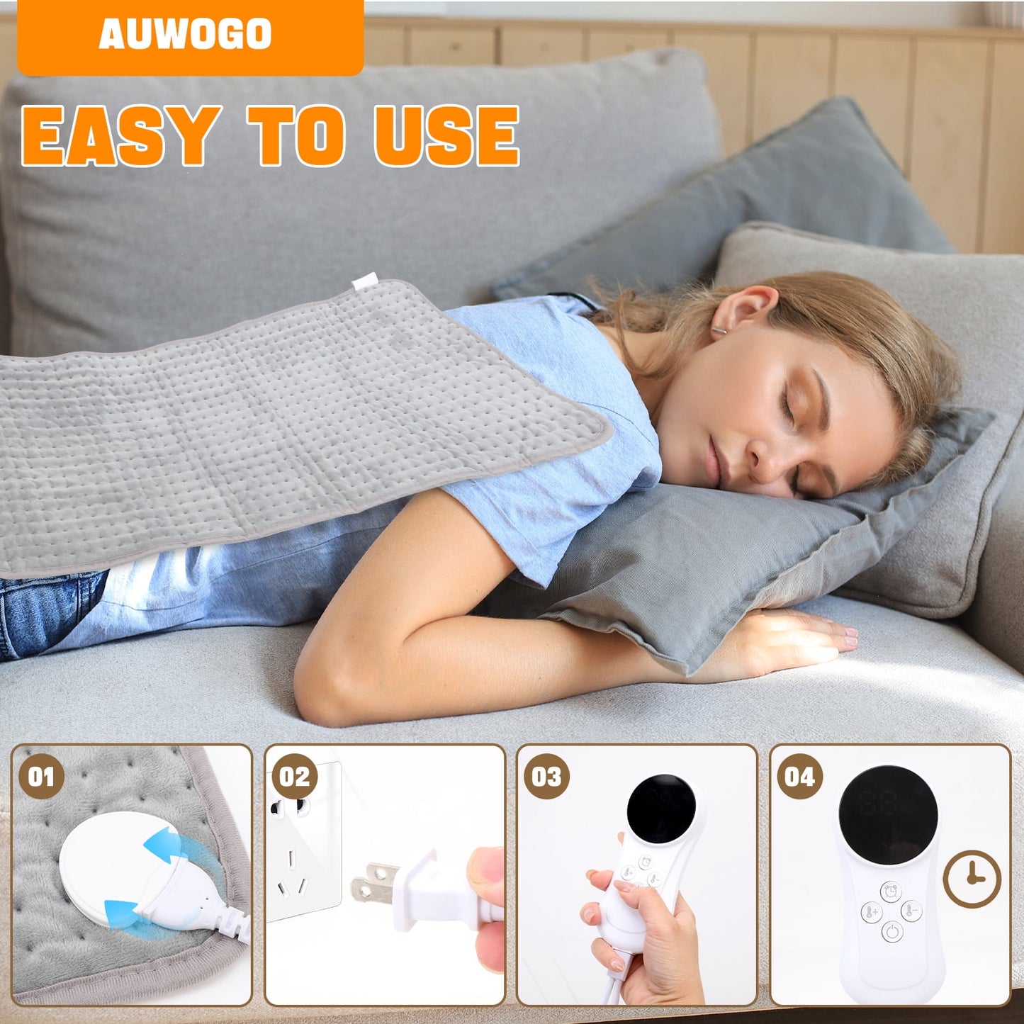 Heating Blanket 9 Heat Settings Electric Heated Mat for Back Neck Abdomen Shoulder,Knee,Arms,Legs, Birthday Gifts for Women Men 17x33in/43x84cm
