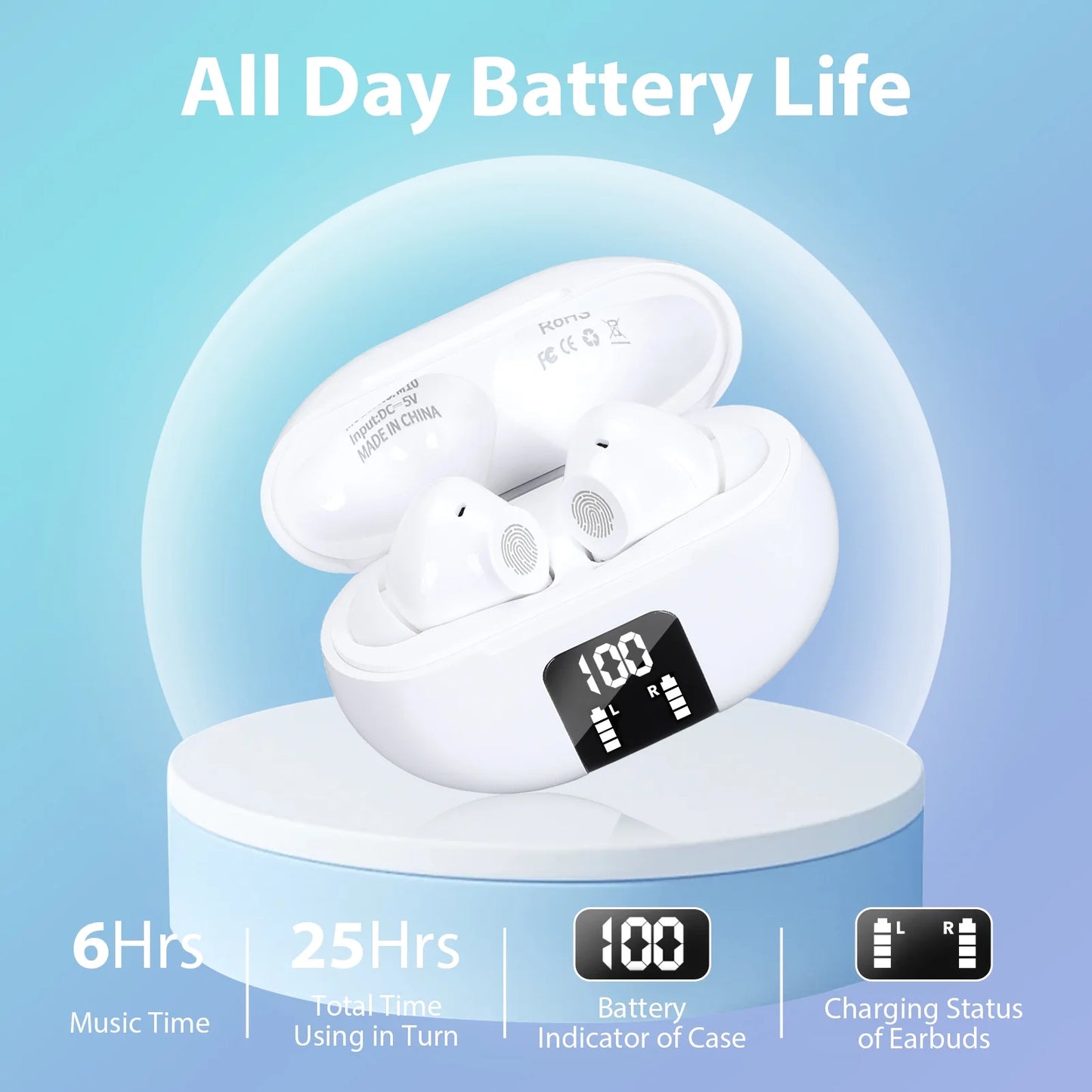 Wireless Earbuds Language Translator Earbuds Support 100+ Languages, LED Power Display Bluetooth Headphones with Touch Control Fit for IOS & Android for Music Calling Gaming Sports