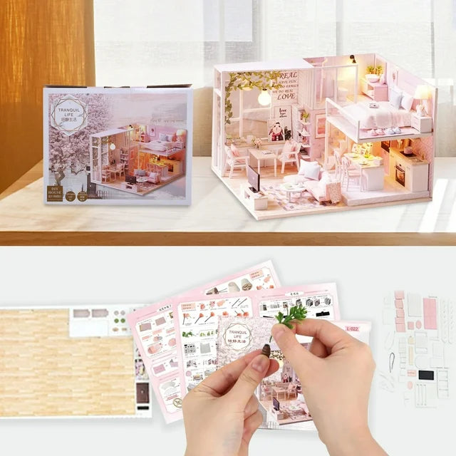 DIY Miniature Dollhouse Kit with LED Light Furniture Wood Mini Doll House Kit for Girls Adult Teens Birthday Christmas Collectibles Unique Gifts
