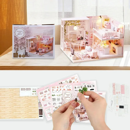 DIY Miniature Dollhouse Kit with LED Light Furniture Wood Mini Doll House Kit for Girls Adult Teens Birthday Christmas Collectibles Unique Gifts