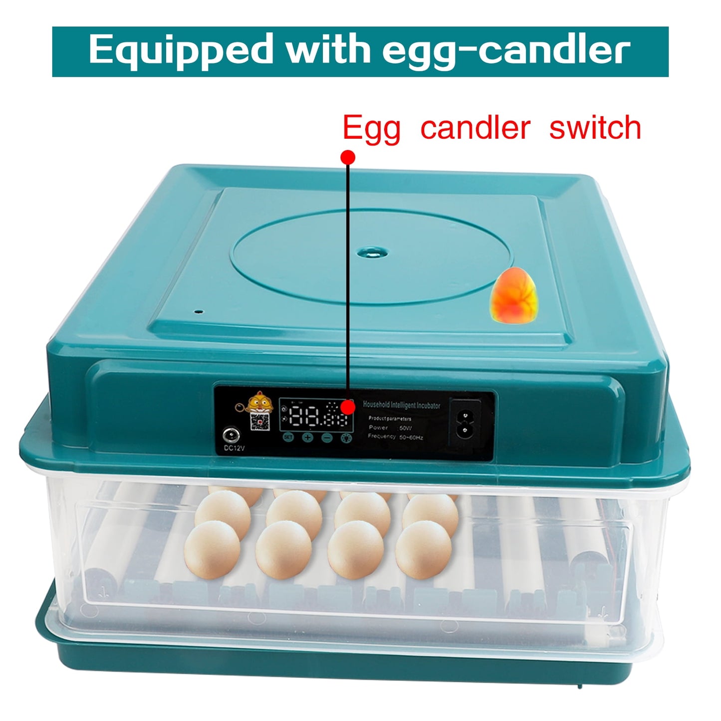 Mgaxyff Egg Incubator,48 Eggs Incubator with Automatic Egg Turning,Temperature and Humidity Monitoring,LED Candler,for Chickens Ducks Birds