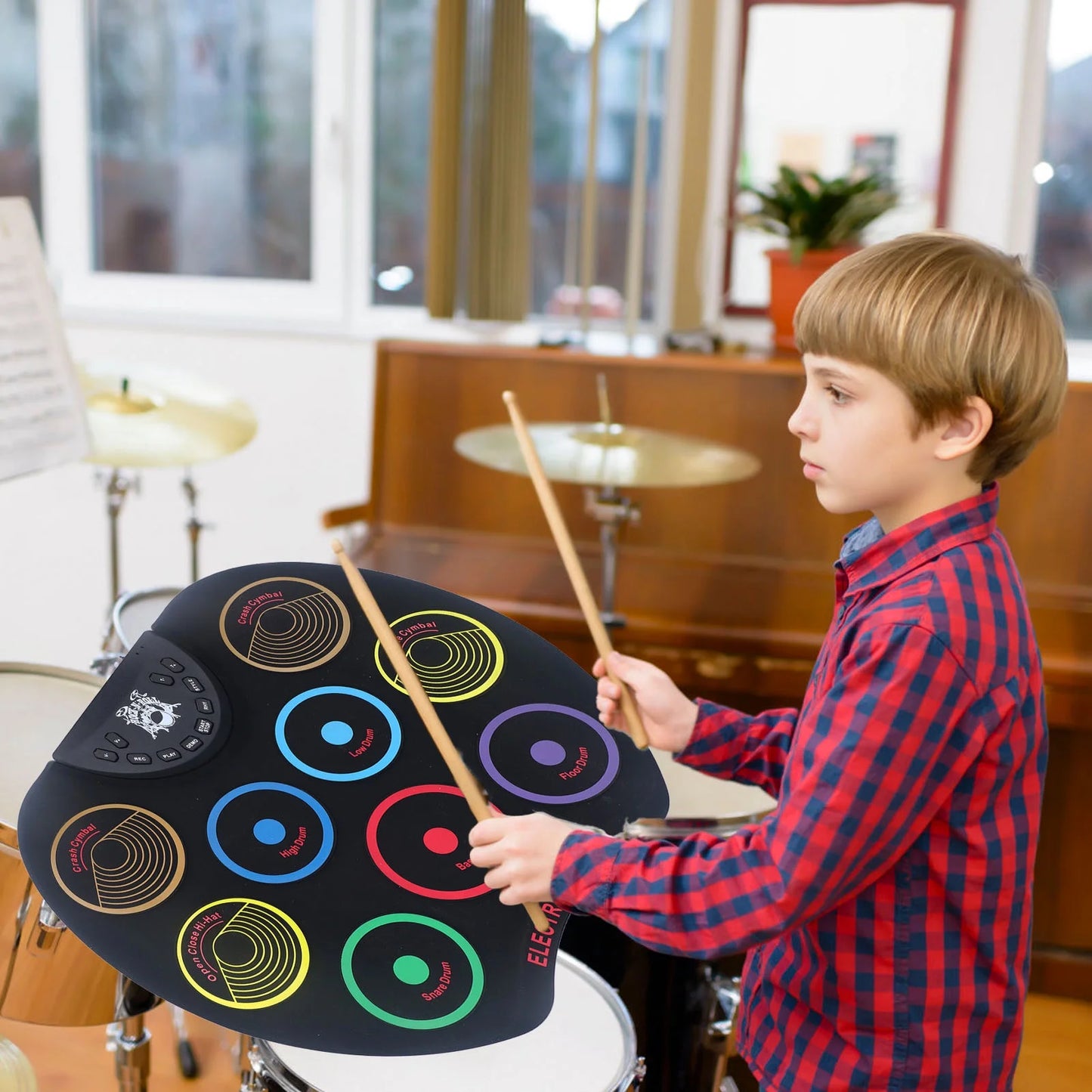 Electronic Drum for Kids 9 Pads Silent Electric Drum Pad with Drumsticks Pedals Speaker Headphone Jack