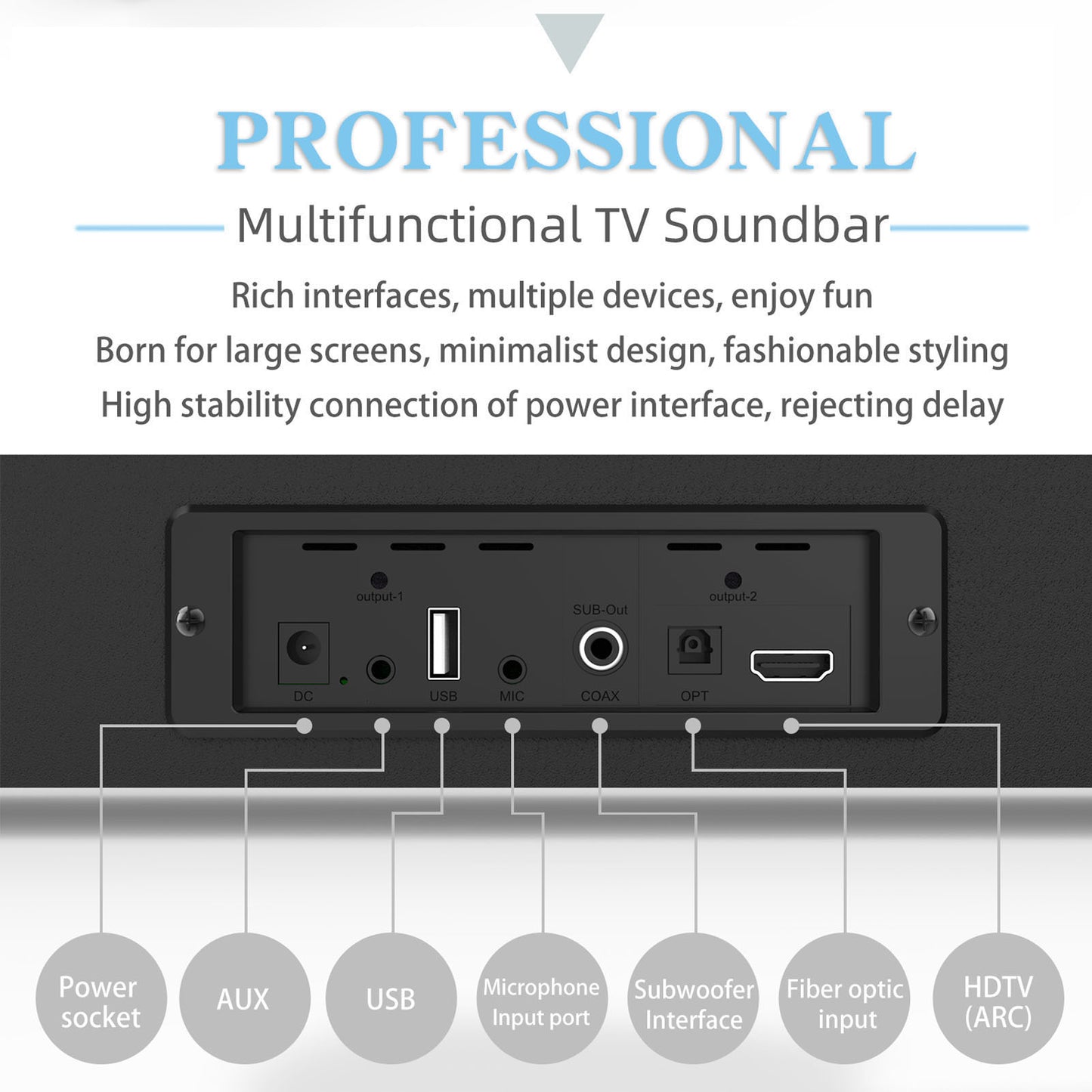 2.1ch Sound Bars for TV with Subwoofer, Bluetooth 5.0 Surround Sound System for TV, 26 Inch Soundbar for Home Theater, ARC/USB/AUX/Coaxial/Optical Connect & Remote Control, 60W Output