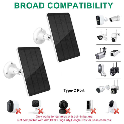 10W Solar Panel for Security Camera, USB C Port Solar Panel for 5V Outdoor Rechargeable Battery Camera Doorbell Light, 360° Adjustable Security Mount, 9.8ft Cable, IP65 Waterproof Rating