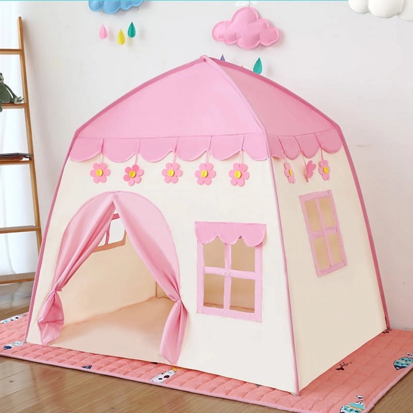 Play Tent for Girls Princess Castle Playhouse Pink Play Tent with Carry Bag Indoor Outdoor Castle Tent for Girls Boys Aged 1 2 3 4 Toddlers ( No Lights)