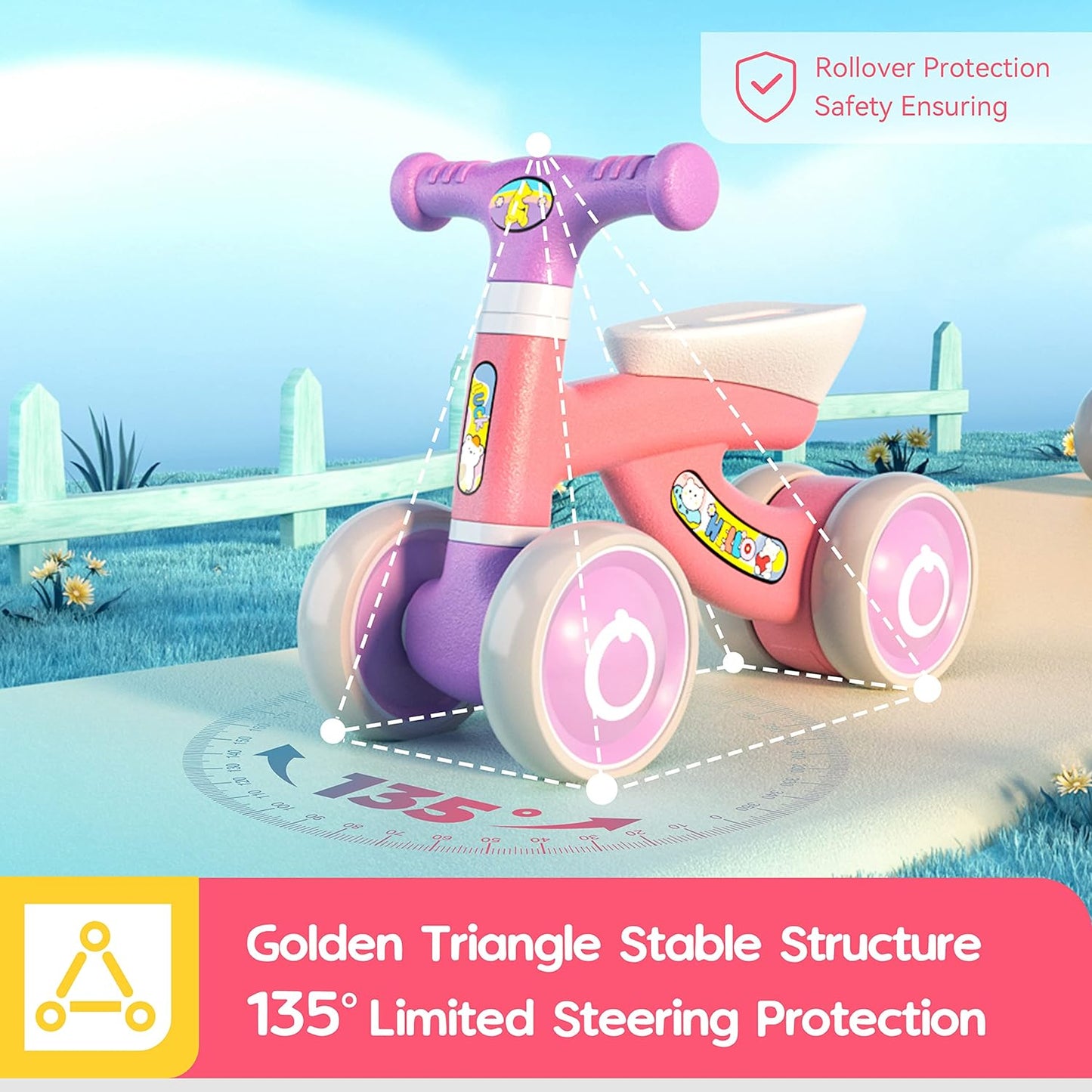 Eotvia Baby Balance Bike, Lightweight Toddler Baby Bicycle with 4 Wheels, Infant Bike Baby Outdoor Bike Riding Toy for Preschool Kids Toddlers Children Boys Girls Age 1-2 Years, First Birthday Gifts