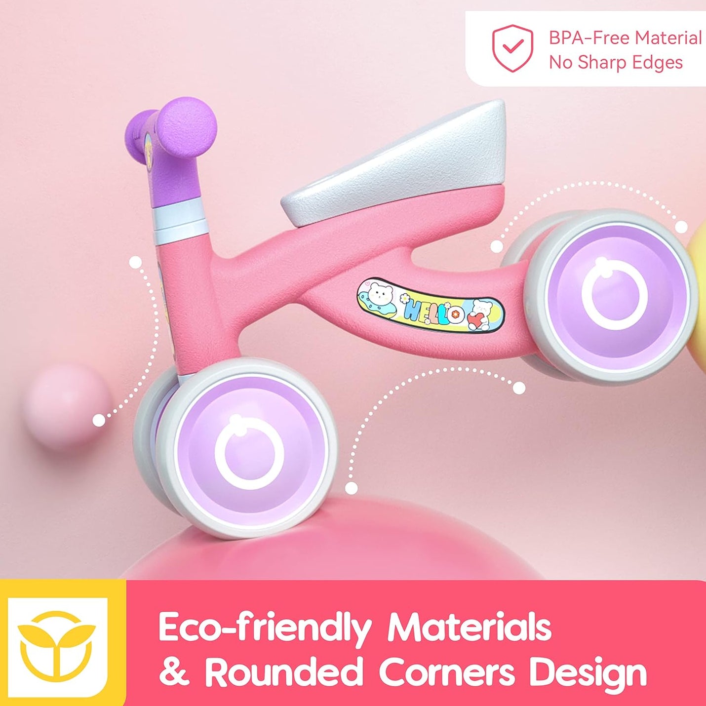 Eotvia Baby Balance Bike, Lightweight Toddler Baby Bicycle with 4 Wheels, Infant Bike Baby Outdoor Bike Riding Toy for Preschool Kids Toddlers Children Boys Girls Age 1-2 Years, First Birthday Gifts