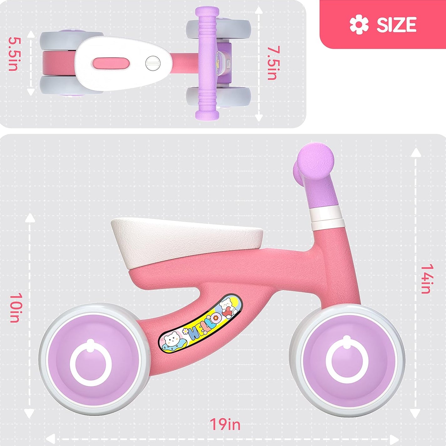 Eotvia Baby Balance Bike, Lightweight Toddler Baby Bicycle with 4 Wheels, Infant Bike Baby Outdoor Bike Riding Toy for Preschool Kids Toddlers Children Boys Girls Age 1-2 Years, First Birthday Gifts